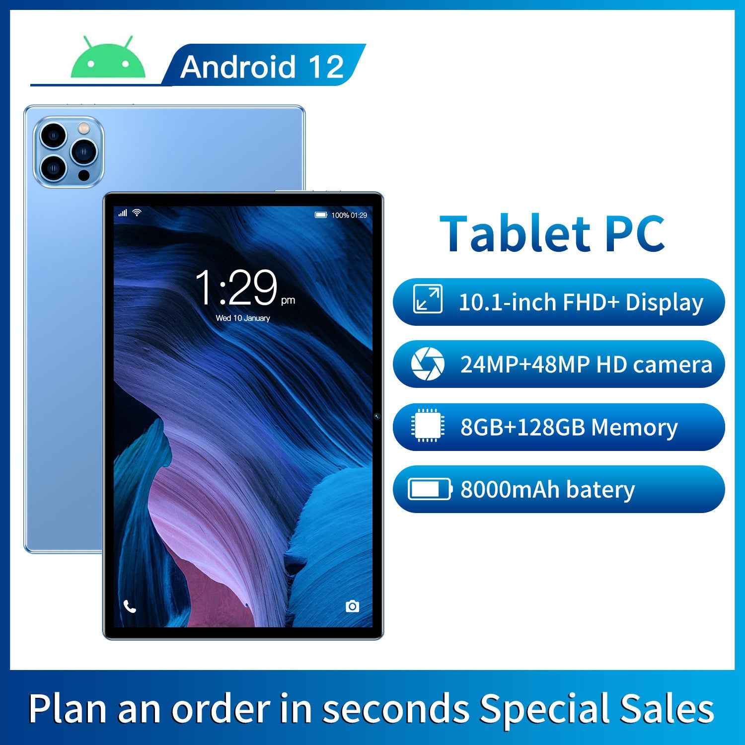 10.1" 2-in-1 Tablet Laptop — 5G Dual SIM, 8GB RAM, 128GB | Work & Study Anywhere