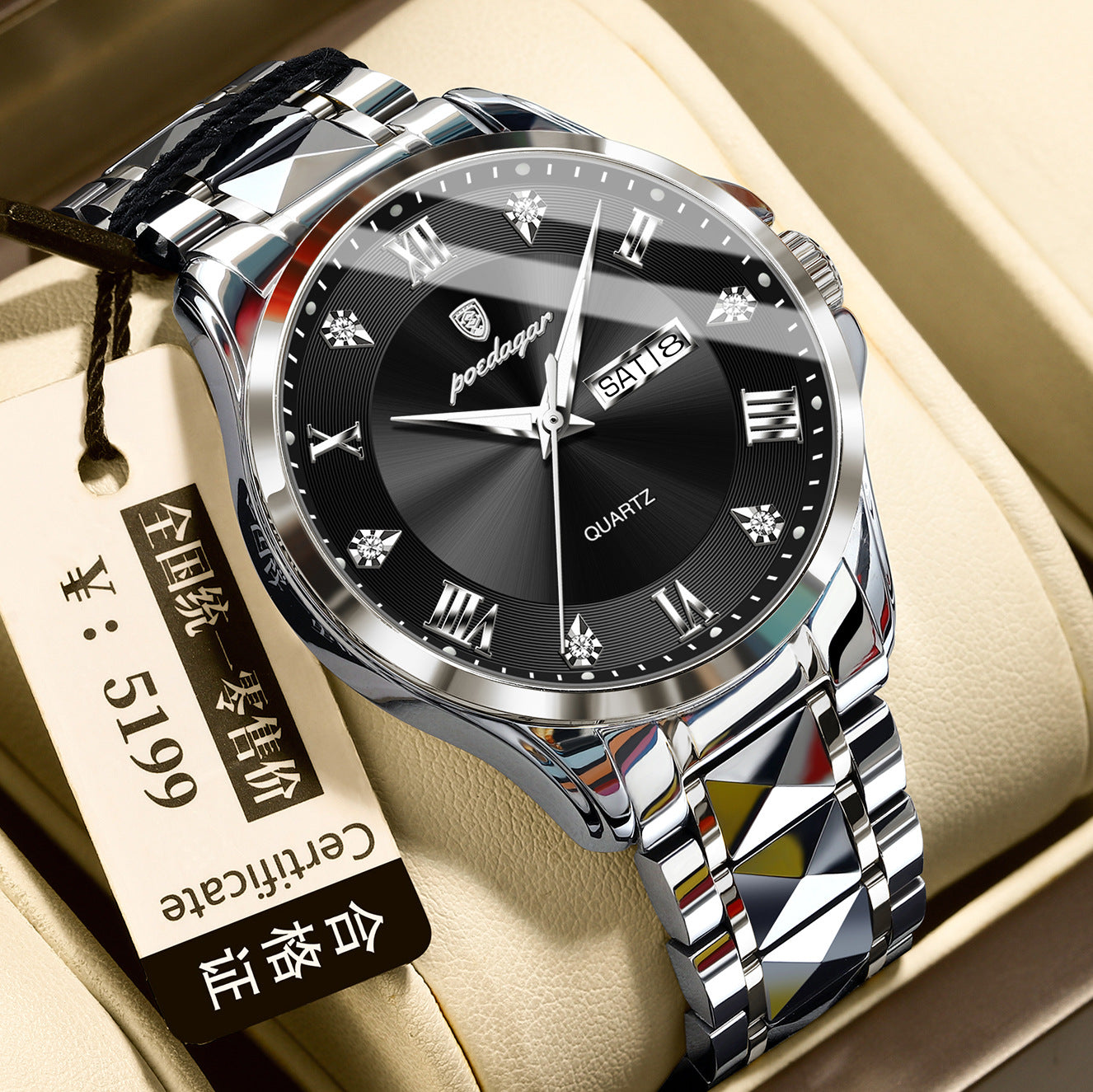 Men's Luxury-Style Quartz Watch — Day/Date, Stainless Steel Bracelet — product image 11