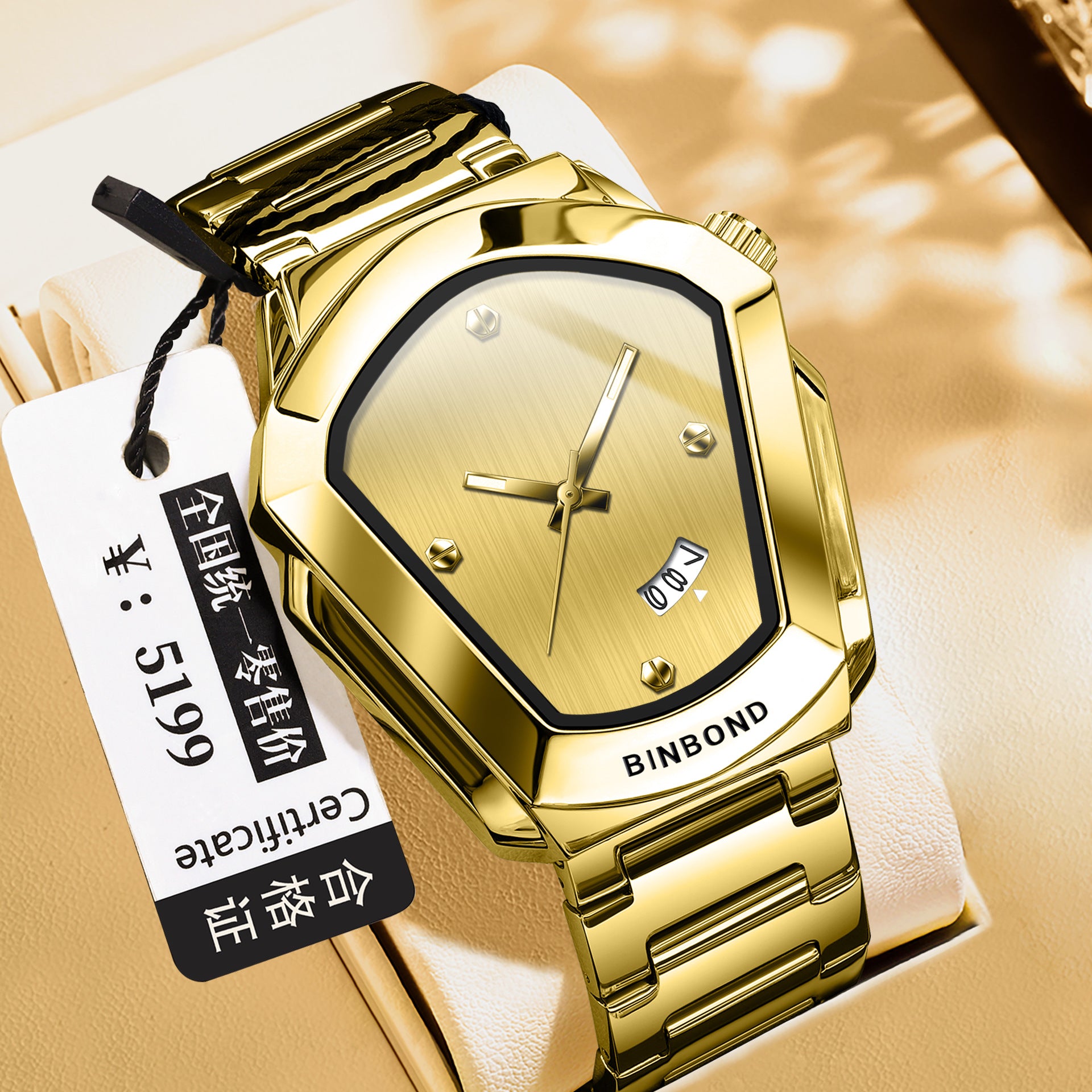 BINBOND Men's Quartz Watch — Crystal-Accent Dial, Steel Bracelet — product image 11