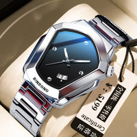 BINBOND Men's Quartz Watch — Crystal-Accent Dial, Steel Bracelet