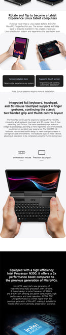 GPD MicroPC 2  2025  7-inch  Intel i3-N300 Windows 11 24H2 Pro Edition  16GB RAM | 512GB/1TB/2TB/4TB SSD  Palm-sized Mini Laptop