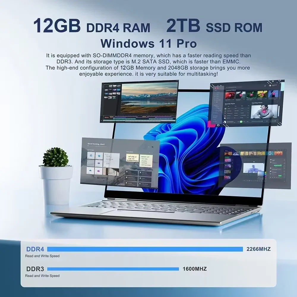 15.6" Office Laptop — Intel Atom x7, 12GB RAM, Up to 2TB SSD, Windows 11 — product image 2