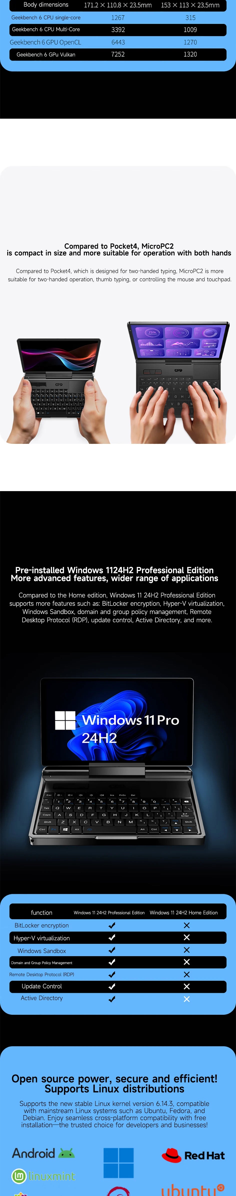 GPD MicroPC 2 — 7" Mini Laptop, Intel i3-N300, 16GB RAM, Up to 4TB SSD — product image 9