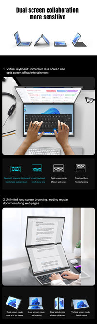 CRELANDER Dual-Screen Laptop — 14"+14" 2K Touch, 2-in-1 360° Flip, Intel N95/N100 — product image 13