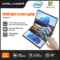 CRELANDER Dual-Screen Laptop — 14"+14" 2K Touch, 2-in-1 360° Flip, Intel N95/N100