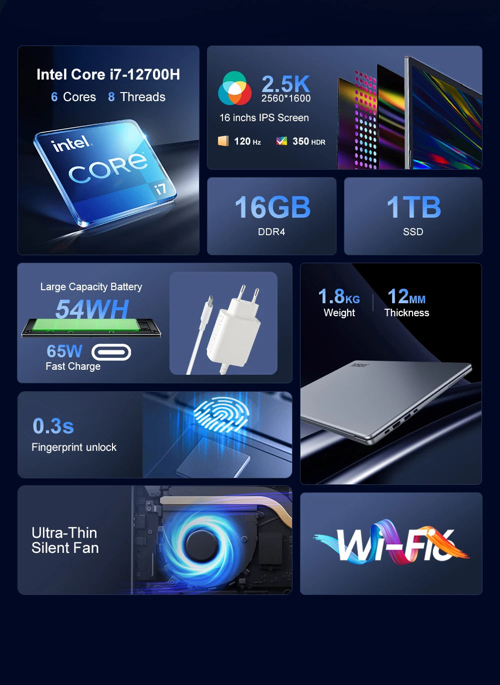 Ordinateur portable Ninkear N16Pro 16" – Intel Core i7-13620H | 16 Go DDR4 | 1 To SSD | 2.5K 120Hz | Wi-Fi 6 | Expédié depuis l'Allemagne
