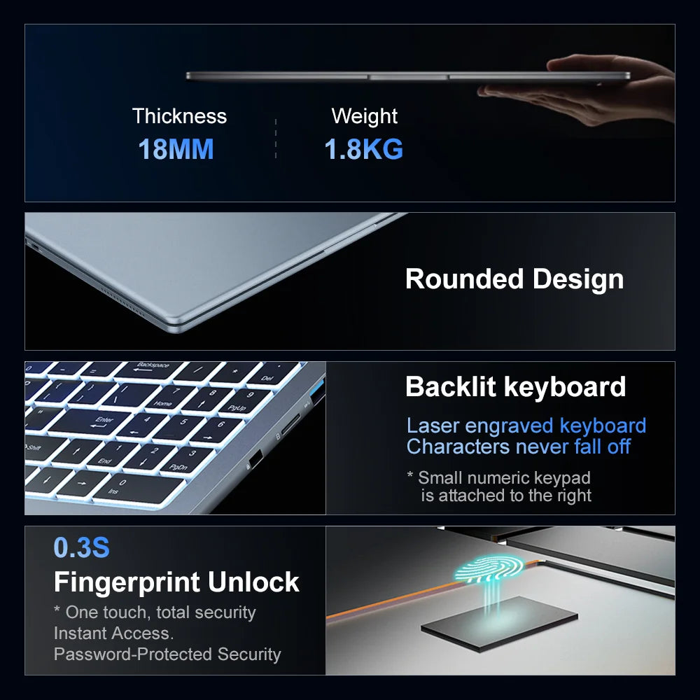 Ordinateur portable Ninkear N16Pro 16 pouces 2.5K 120Hz Intel Core i7-12700H WiFi 6 16Go RAM 1To SSD Windows 11 Ordinateur portable de bureau